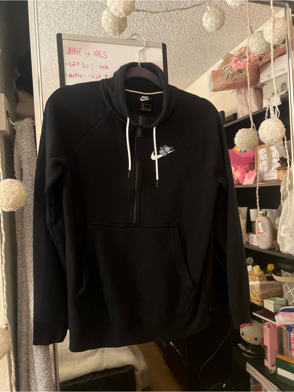Nike Women’s Black Half-Zip Hoodie Sweatshirt with Floral Design